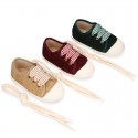 Suede leather Kids Sneaker or Bamba style shoes with toe cap and VICHY ties closure.