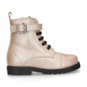 Rock style LAMINATED leather Girl boots with laces and zipper closure.