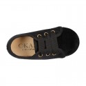 Casual kids BAMBA type shoes with ties closure in velvet canvas.