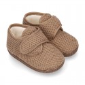 New design wool knit kids BOOTIE home shoes closed with hook and loop strap.