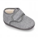 New design wool knit kids BOOTIE home shoes closed with hook and loop strap.