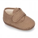 New design wool knit kids BOOTIE home shoes closed with hook and loop strap.