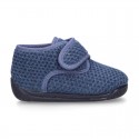 New design wool knit kids BOOTIE home shoes closed with hook and loop strap.