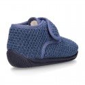 New design wool knit kids BOOTIE home shoes closed with hook and loop strap.