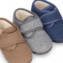 New design wool knit kids BOOTIE home shoes closed with hook and loop strap.