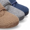 New design wool knit kids BOOTIE home shoes closed with hook and loop strap.