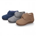 New design wool knit kids BOOTIE home shoes closed with hook and loop strap.