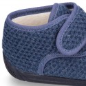 New design wool knit kids BOOTIE home shoes closed with hook and loop strap.