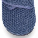 New design wool knit kids BOOTIE home shoes closed with hook and loop strap.