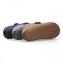 New design wool knit kids BOOTIE home shoes closed with hook and loop strap.