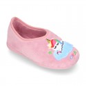 Zapatilla casa niñas OKAA UNICORNIO con elástico en lana.