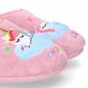 Zapatilla casa niñas OKAA UNICORNIO con elástico en lana.