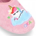 Zapatilla casa niñas OKAA UNICORNIO con elástico en lana.