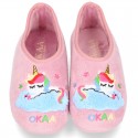 Zapatilla casa niñas OKAA UNICORNIO con elástico en lana.