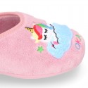 Zapatilla casa niñas OKAA UNICORNIO con elástico en lana.