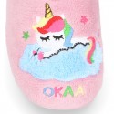 Zapatilla casa niñas OKAA UNICORNIO con elástico en lana.