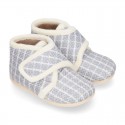 SQUARE Wool design fall-winter Kids home bootie shoes laceless.