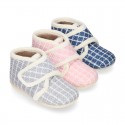 SQUARE Wool design fall-winter Kids home bootie shoes laceless.