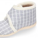 SQUARE Wool design fall-winter Kids home bootie shoes laceless.