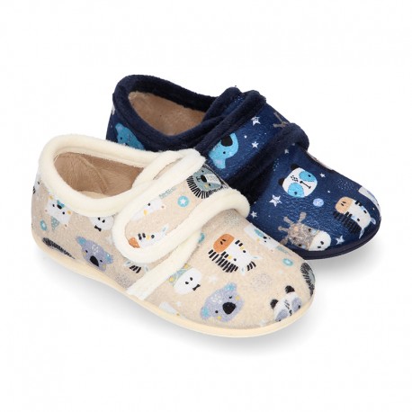 ANIMALS Wool design fall-winter Kids home shoes laceless.