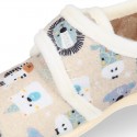 ANIMALS Wool design fall-winter Kids home shoes laceless.