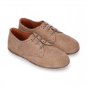 Suede leather Kids Laces up shoes with CHOPPED design.