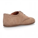 Suede leather Kids Laces up shoes with CHOPPED design.