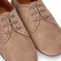 Suede leather Kids Laces up shoes with CHOPPED design.