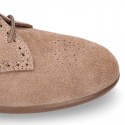 Suede leather Kids Laces up shoes with CHOPPED design.