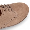 Suede leather Kids Laces up shoes with CHOPPED design.