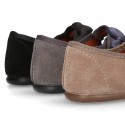 Suede leather little Girl Mary Jane shoes with hook and loop strap and BOW.