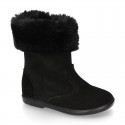 Classic Girl BLACK suede leather boots with FUR NECK design.