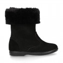 Classic Girl BLACK suede leather boots with FUR NECK design.