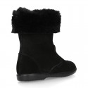 Classic Girl BLACK suede leather boots with FUR NECK design.