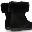 Classic Girl BLACK suede leather boots with FUR NECK design.