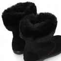 Classic Girl BLACK suede leather boots with FUR NECK design.