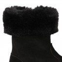 Classic Girl BLACK suede leather boots with FUR NECK design.