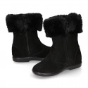 Classic Girl BLACK suede leather boots with FUR NECK design.