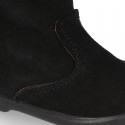 Classic Girl BLACK suede leather boots with FUR NECK design.
