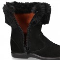 Classic Girl BLACK suede leather boots with FUR NECK design.