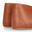 Nappa leather little bootie for babies with laces in TAN color.