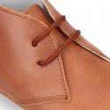 Nappa leather little bootie for babies with laces in TAN color.