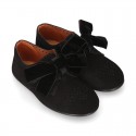 BLACK Suede leather Kids Laces up shoes with BOW design.