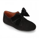 BLACK Suede leather Kids Laces up shoes with BOW design.