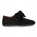 BLACK Suede leather Kids Laces up shoes with BOW design.