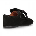 BLACK Suede leather Kids Laces up shoes with BOW design.