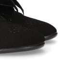 BLACK Suede leather Kids Laces up shoes with BOW design.