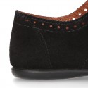 BLACK Suede leather Kids Laces up shoes with BOW design.