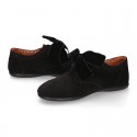 BLACK Suede leather Kids Laces up shoes with BOW design.