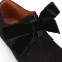 BLACK Suede leather Kids Laces up shoes with BOW design.